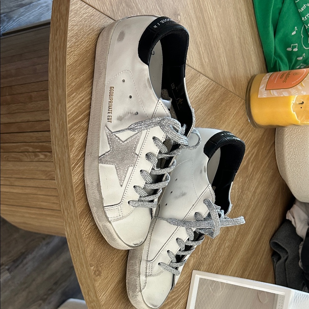 Golden Goose Limited Edition White and Silver Sneakers
